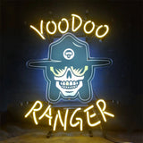Voodoo Ranger Neon Light Sign glowing in a dim setting mounted on wall