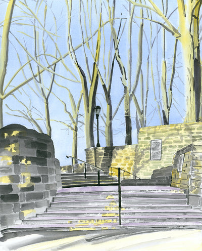 Linden Terrace Stairs, Fort Tryon, Watercolor, Sunset by Art By Francis - product image 2 for Resin Society