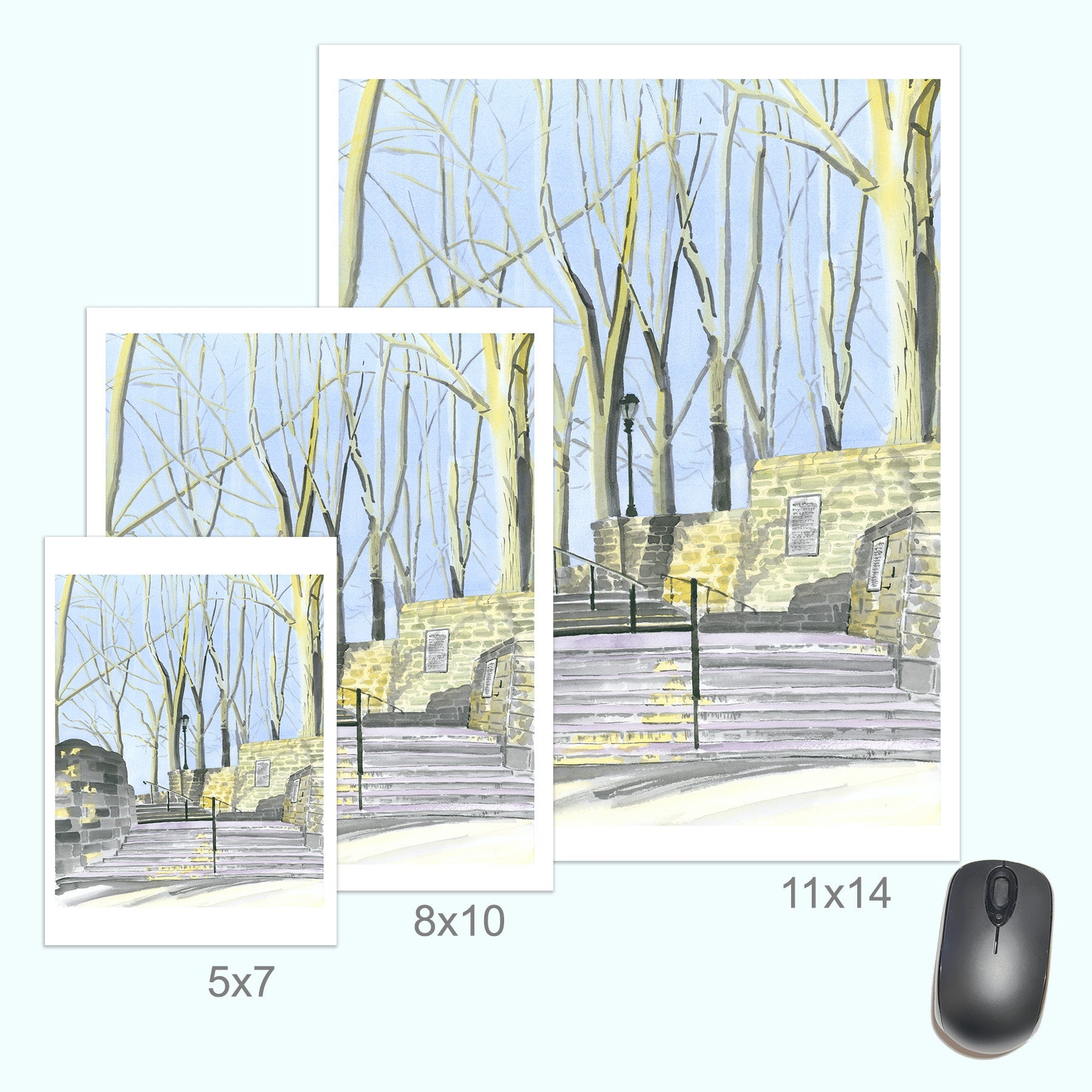 Linden Terrace Stairs, Fort Tryon, Watercolor, Sunset by Art By Francis - product image 6 for Resin Society