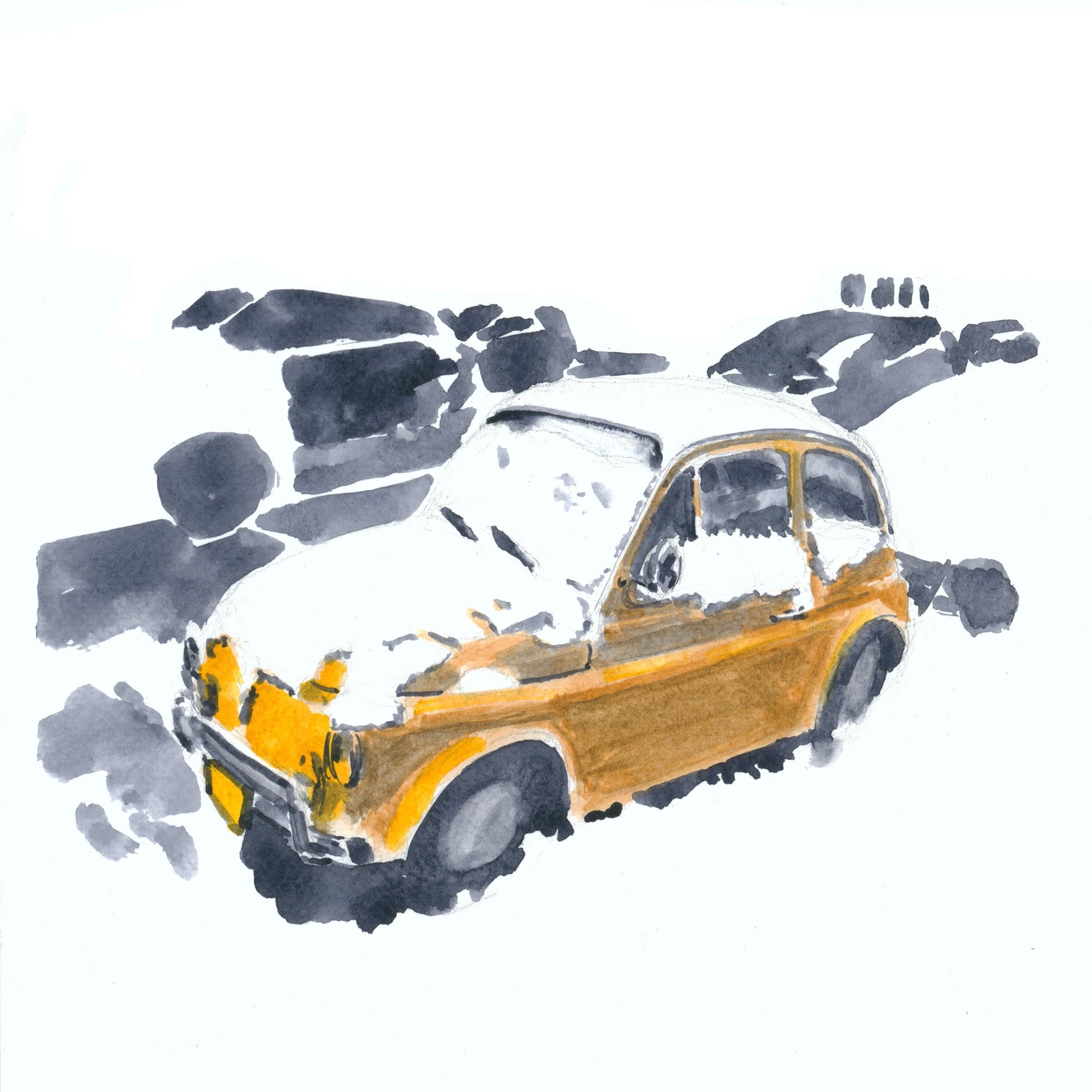 Fiat 500 in the Snow, NYC, watercolor painting by Art By Francis - product image 3 for Resin Society