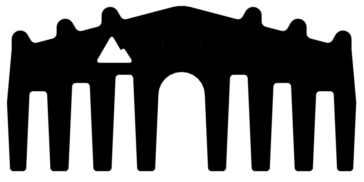 Black resin hair comb with a symmetrical shape featuring evenly spaced wide teeth, a central arch, and a triangular cutout near the top left.