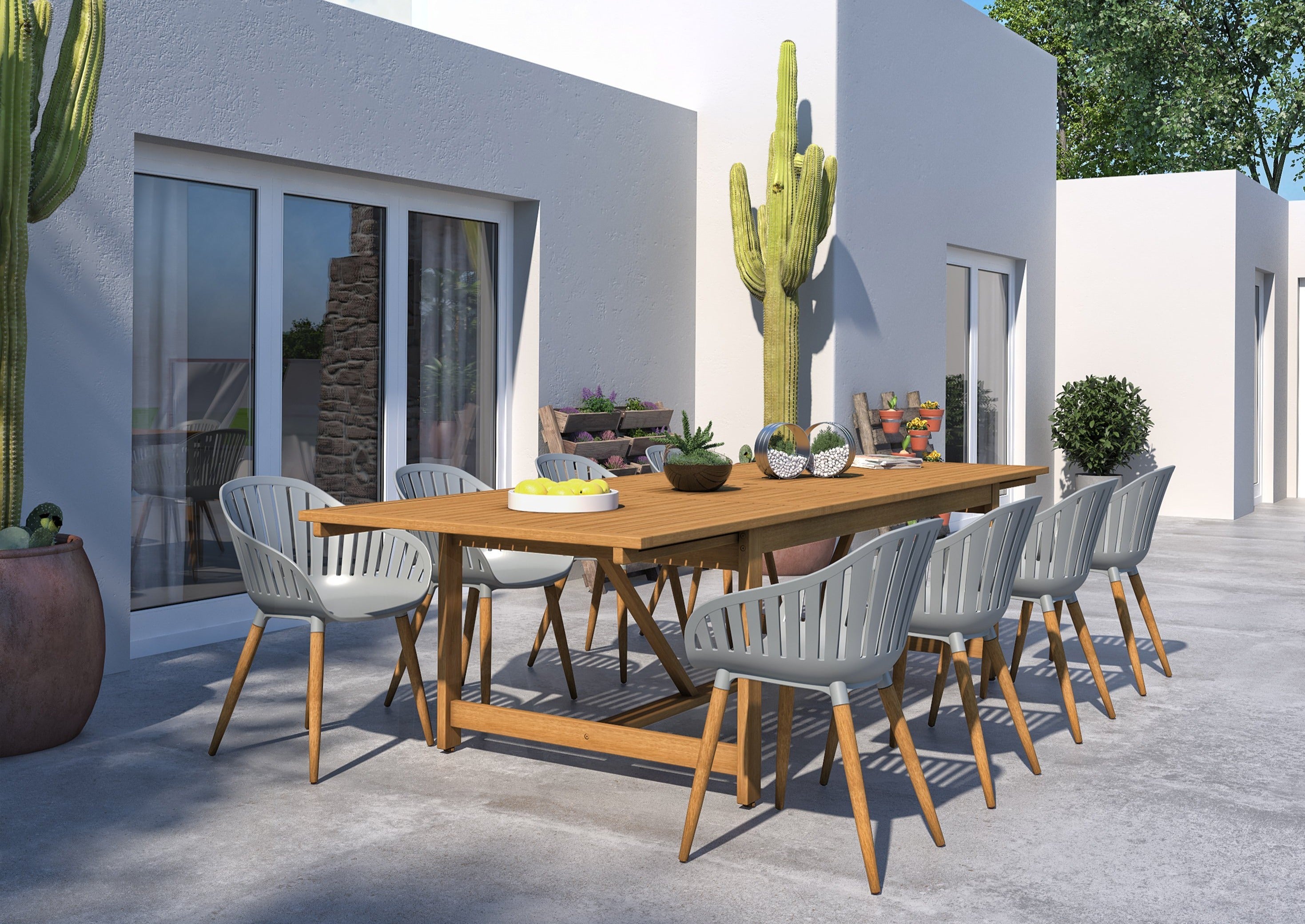 Leyland Table and Nassau Grey Armchairs Dining Set by LifestyleGarden US - main product image for Resin Society