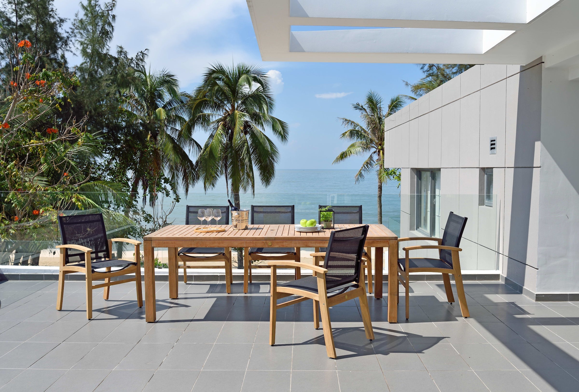Rinjani Rectangular Teak Table and Fortuna Armchair Dining Set by LifestyleGarden US - product image 2 for Resin Society
