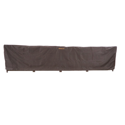 Woodhaven Full Firewood Rack Cover on firewood rack in outdoor setting