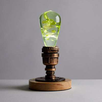 EP Light White Hydrangea handcrafted resin LED bulb with wooden base options