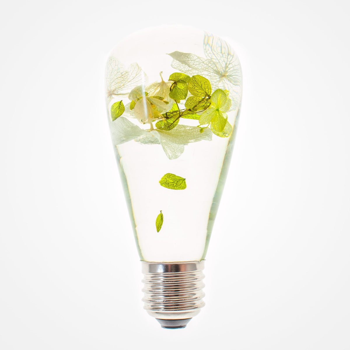 Handcrafted White Hydrangea Table Lamp with resin flower and wooden base