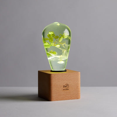 EP Light White Hydrangea handcrafted resin LED bulb with wooden base options