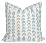 Blue Willow Floral Linen Pillow Cover with ivory linen back and various welt options