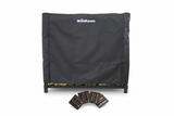Woodhaven 2 ft Steel Firewood Rack in black with optional cover and support bases