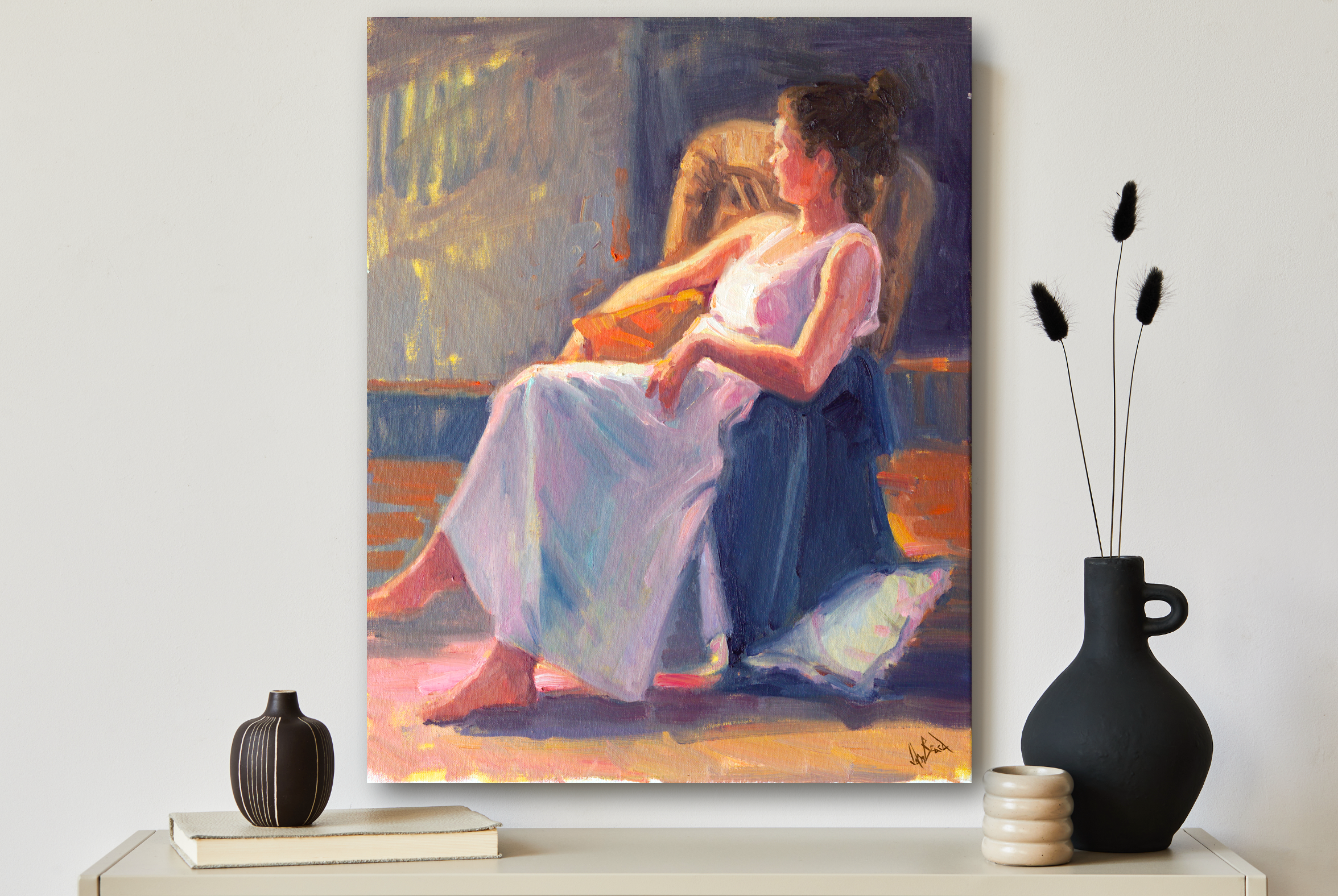Waiting by the Window Artist Enhanced Canvas Print by John Beard Collection - product image 2 for Resin Society
