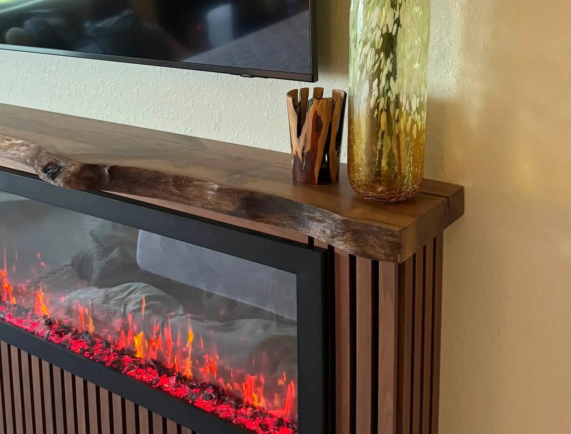 Custom Live Edge Walnut Wood Mantel Shelf by Gizz - product image 3 for Resin Society