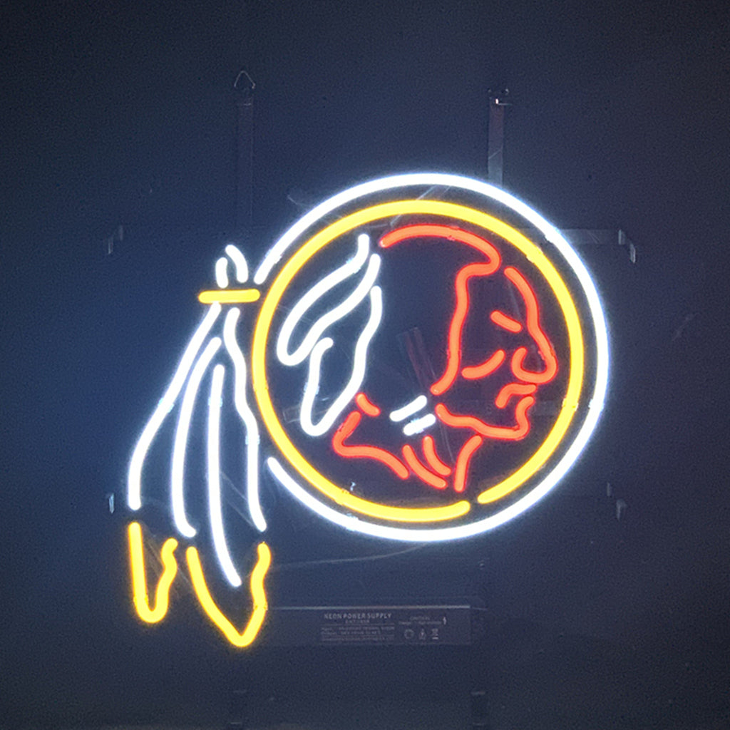 Washington Redskins Sport Logo Neon Lights mounted on a metal grid backing