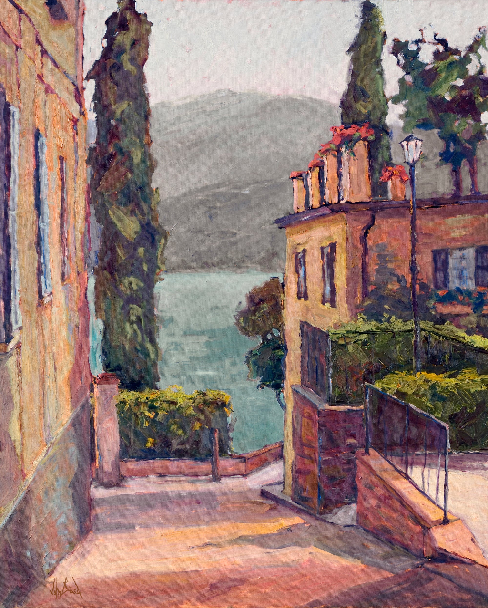 Waterside Villas Artist Enhanced Canvas Print by John Beard Collection - main product image for Resin Society