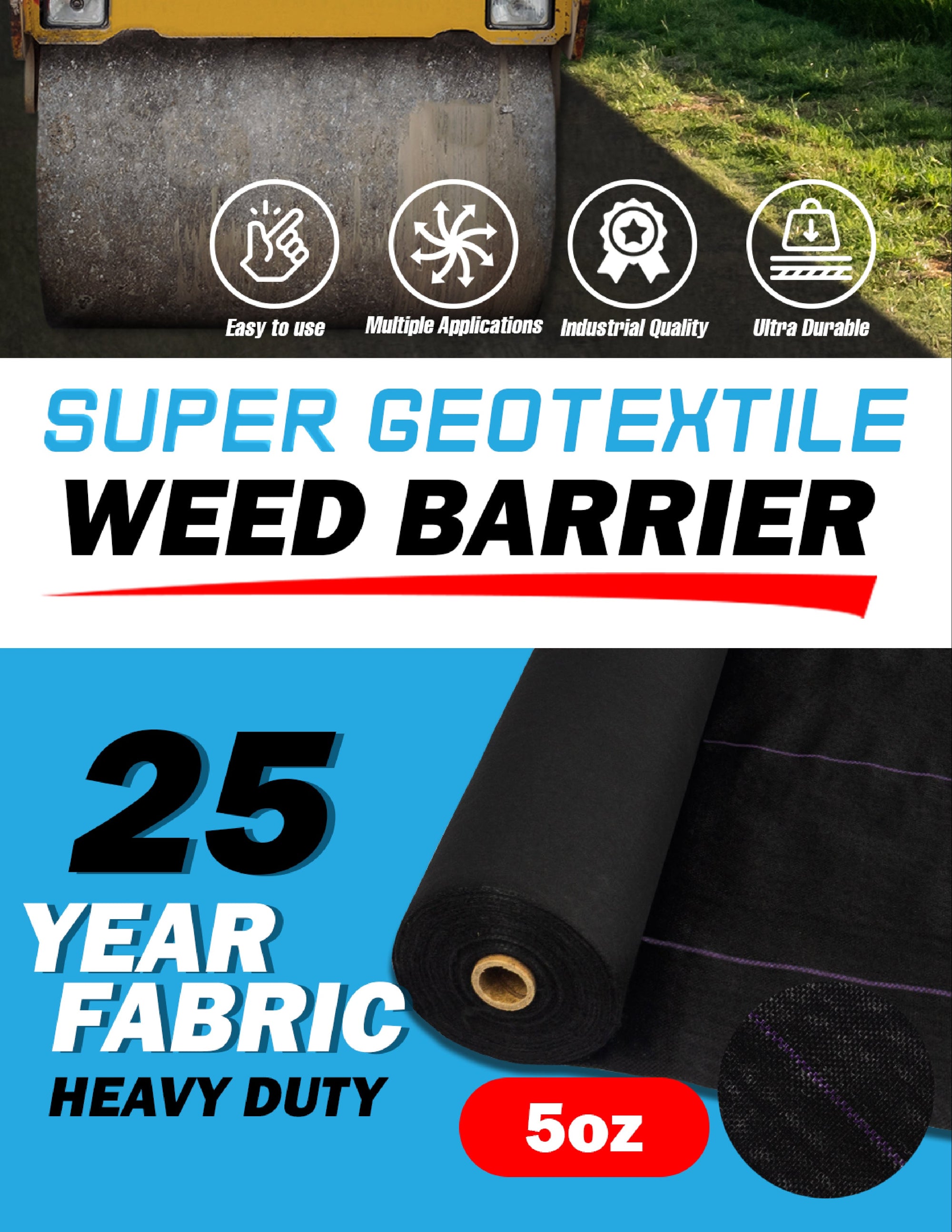 Pro Grade 5oz heavy duty weed barrier landscape fabric with planting lines