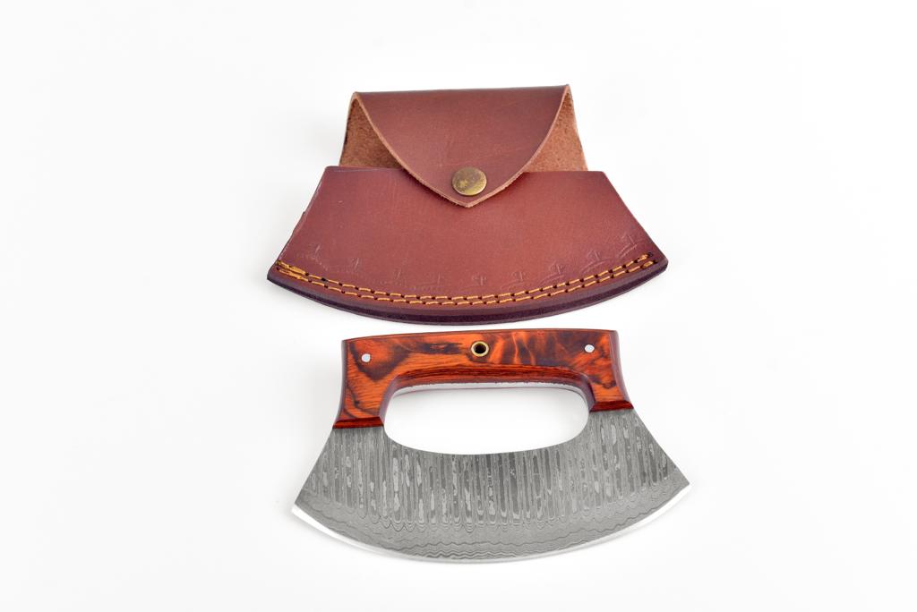 Damascus Steel Alaskan Ulu knife TK-074 with Wooden Handle