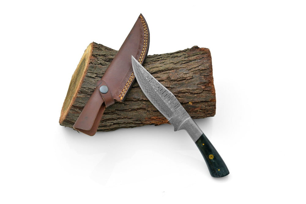 Hand Forged Damascus Knife with 6 inch Damascus steel blade and camel bone handle by Titan International K