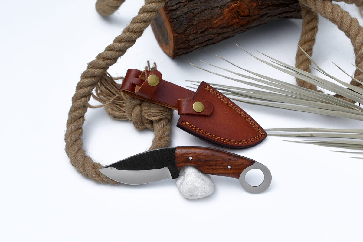 High Carbon Steel Utility/camping Knife TC-109 showing black walnut handle and high carbon steel blade