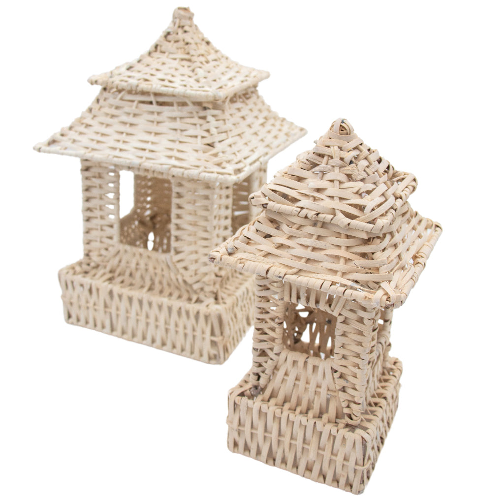 White Rattan Pagoda Lantern Set - 1 Large & 1 Small by Ro'Table - main product image for Resin Society
