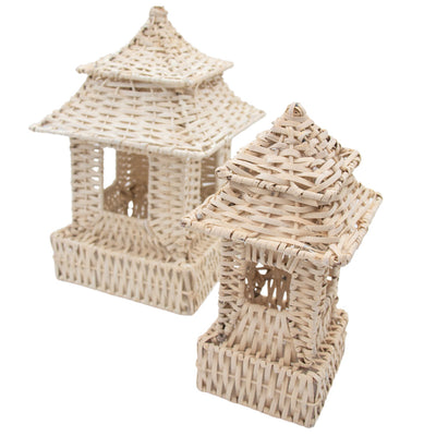 White Rattan Pagoda Lantern Set - 1 Large & 1 Small by Ro'Table - main product image for Resin Society