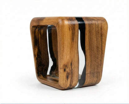 Handcrafted Resin Side Magazine Table Stool made from wood with a modern minimalist design