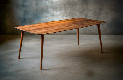 Edge glued solid hardwood dining table with natural wood grain and smooth surface