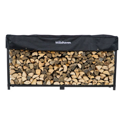 Woodhaven 10 ft Firewood Rack holding stacked firewood outdoors