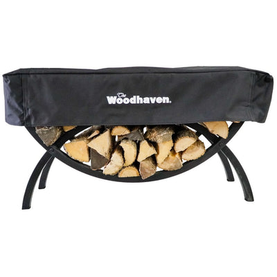 Black 3 ft Crescent Metal Firewood Rack for indoor or outdoor use