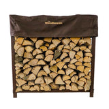Woodhaven 4 ft Firewood Rack holding stacked firewood outdoors