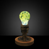 Hydrangea Flower Resin LED Light Bulb with wooden base showing yellow flower design