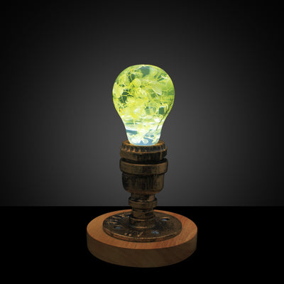 Hydrangea Flower Resin LED Light Bulb with wooden base showing yellow flower design