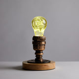 Hydrangea Flower Resin LED Light Bulb with wooden base showing yellow flower design