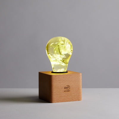 EP Light Yellow Hydrangea Resin Table Lamp with Modern and Vintage wooden bases
