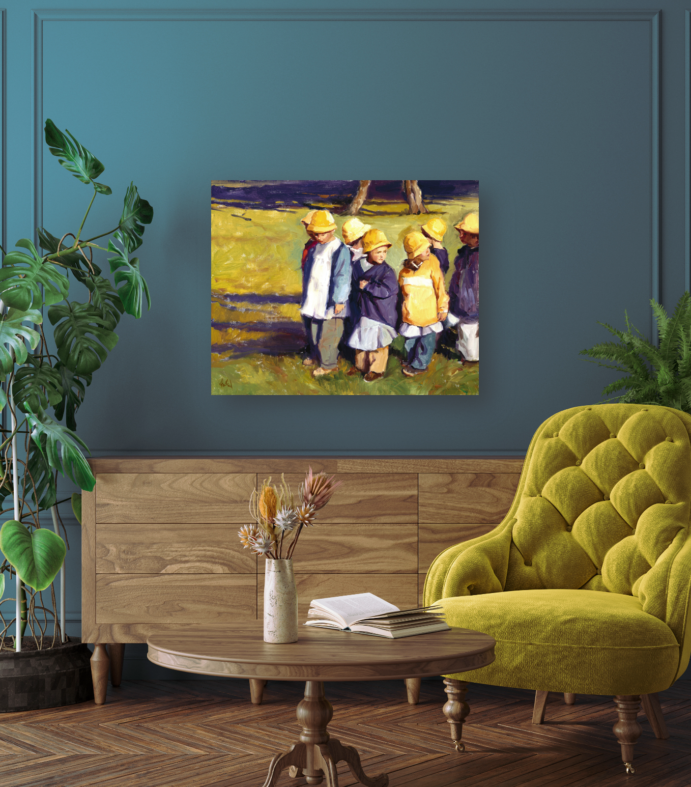 Yellow Rain Hats Artist Enhanced Canvas Print by John Beard Collection - product image 3 for Resin Society