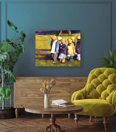 Yellow Rain Hats Artist Enhanced Canvas Print by John Beard Collection - product image 3 for Resin Society