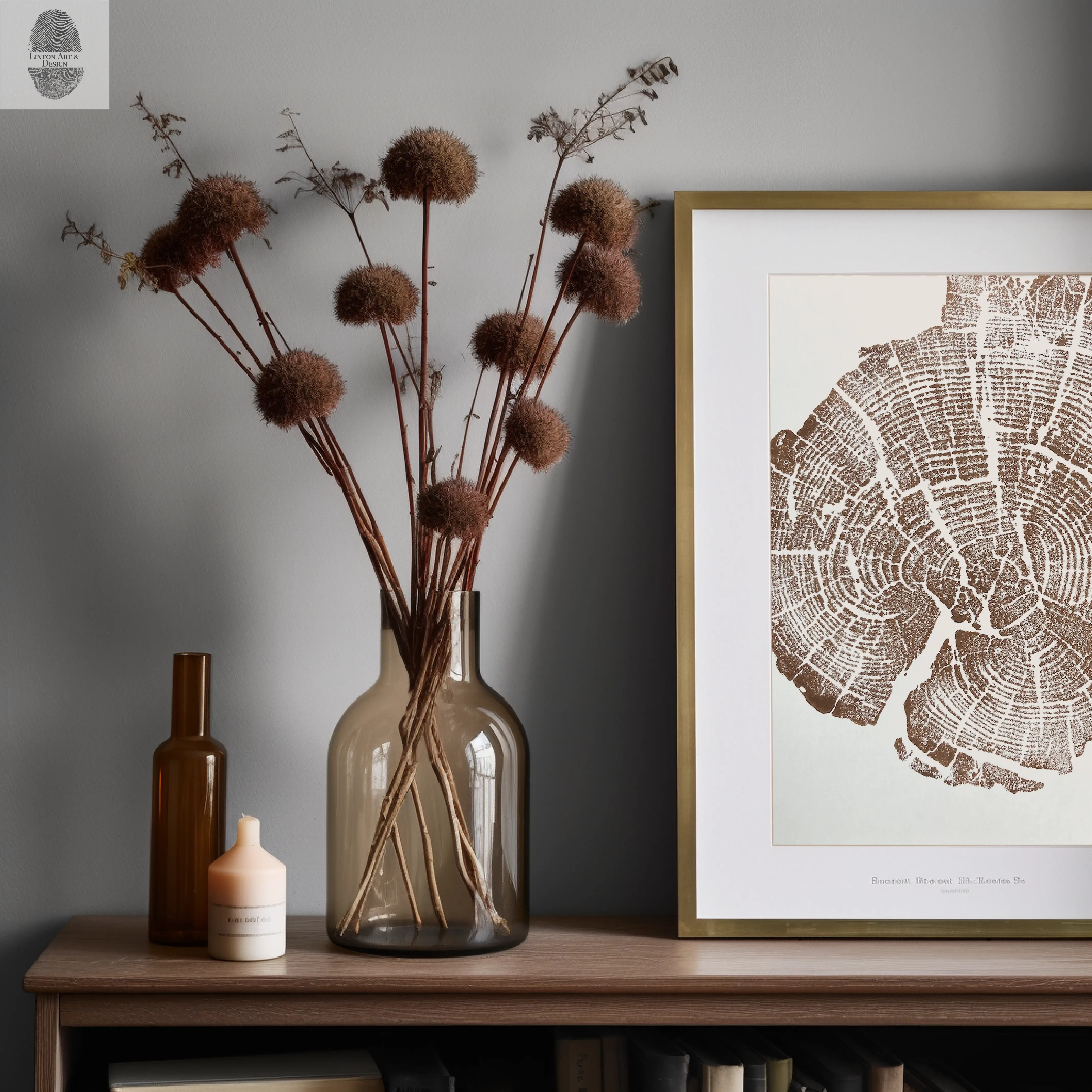 Yellowstone Tree Ring Print in brown ink, 11x14 inches, hand pressed woodblock, signed original