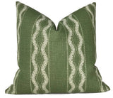 Zanzibar Pillow Cover in Green with printed fabric front and ivory linen back