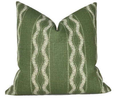 Zanzibar Pillow Cover in Green with printed fabric front and ivory linen back
