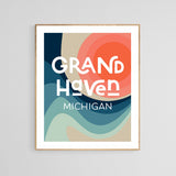 Framed Destination: Grand Haven, Michigan modern art print by Alicia Bock, displayed on a wall