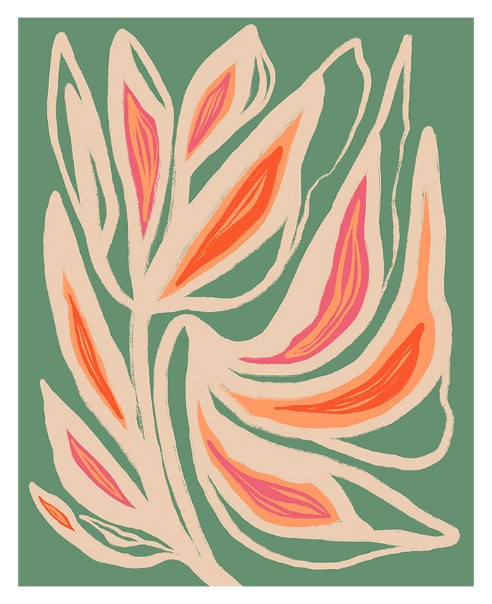 Abstract Art Print featuring sage green floral shapes by Alicia Bock