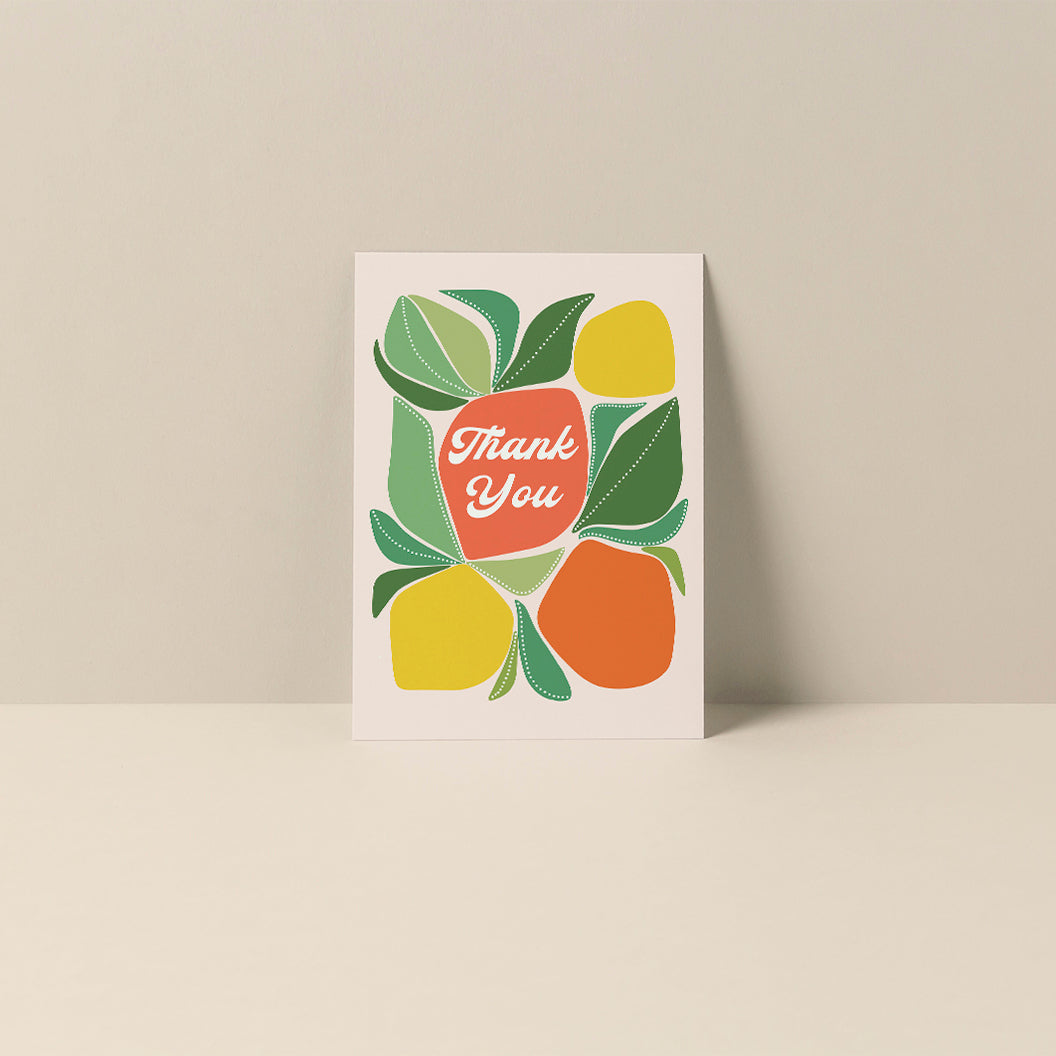 Thank You (Citrus) blank note card featuring citrus artwork and typography