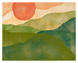 Abstract fine art print of a watercolor mountain landscape in soft, layered blue and gray tones