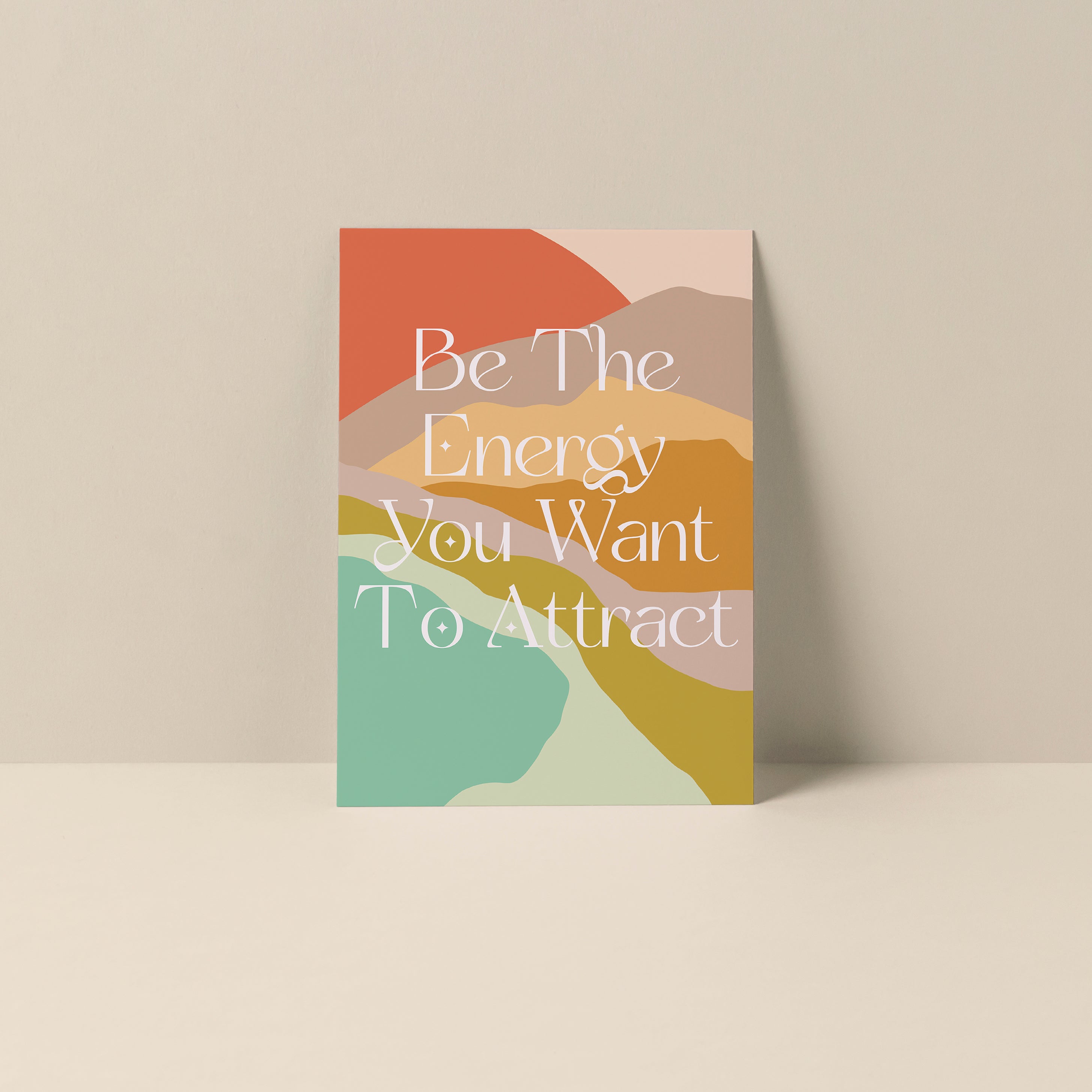Be The Energy You Want To Attract blank note card with Alicia Bock artwork and typography