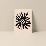 Evil Eye Blank Notecard featuring circular eye motif in shades of blue on white matte card stock