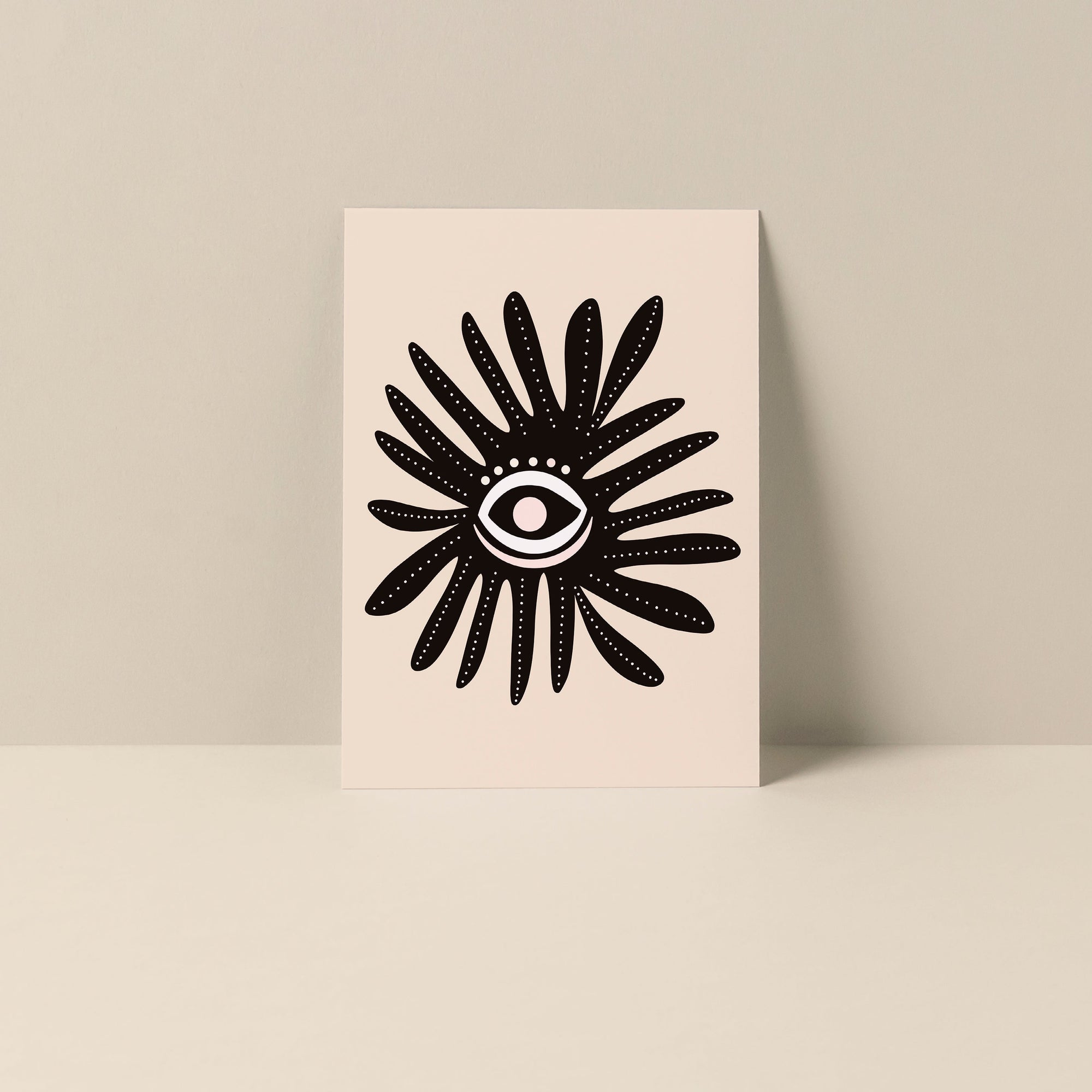 Evil Eye Blank Notecard featuring circular eye motif in shades of blue on white matte card stock