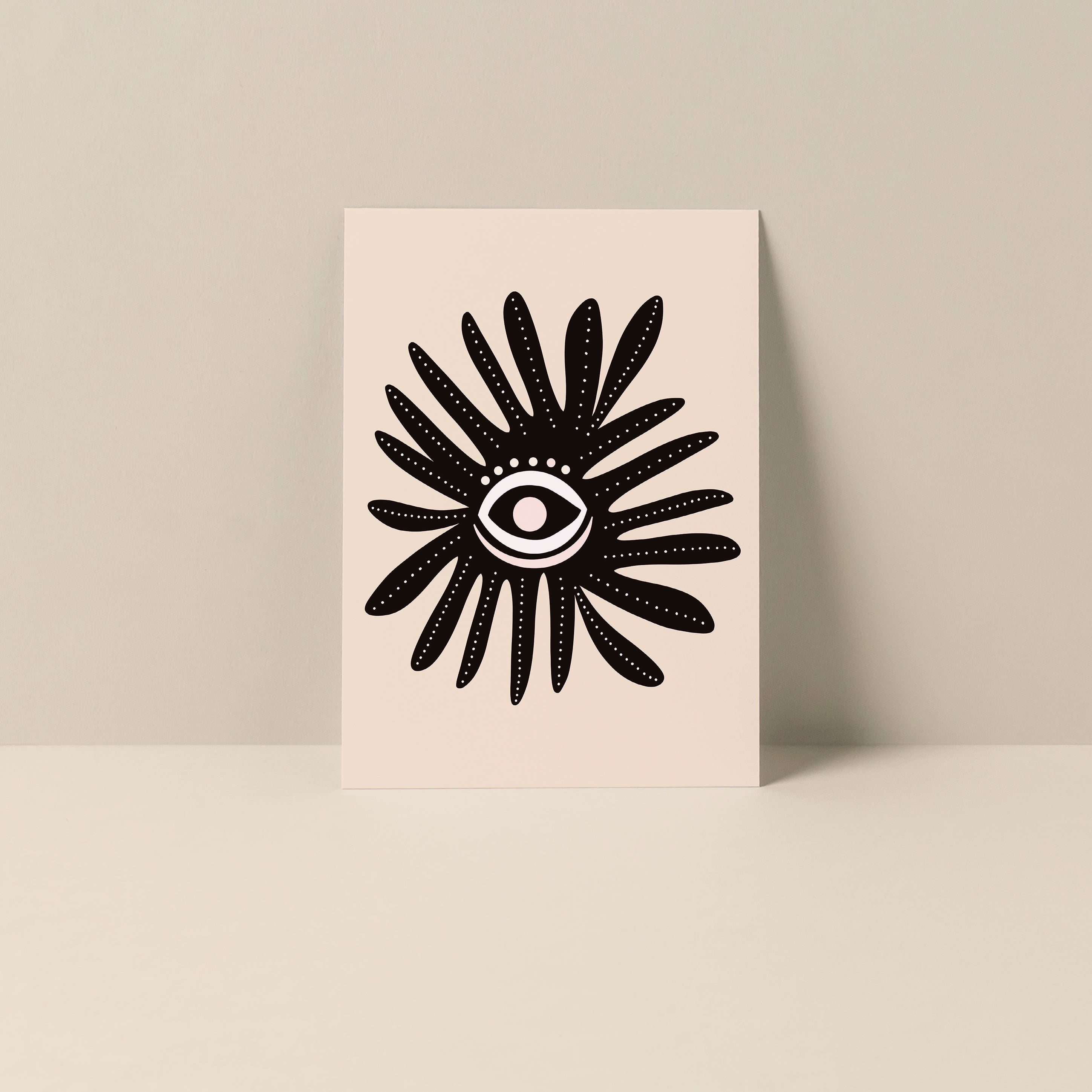 Evil Eye Blank Notecard featuring circular eye motif in shades of blue on white matte card stock