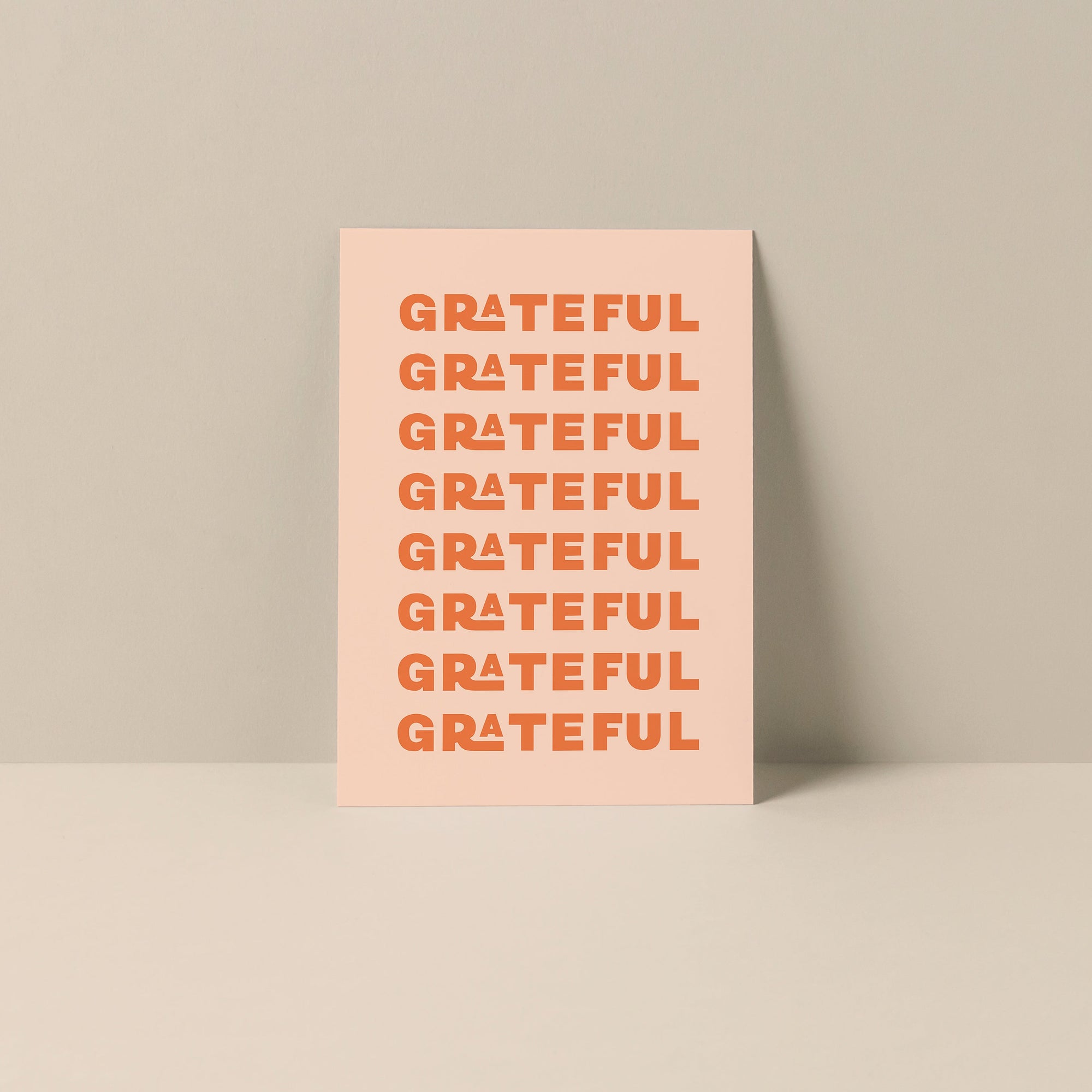 Grateful - Blank Notecard showing original typography on smooth matte white card with matching envelope