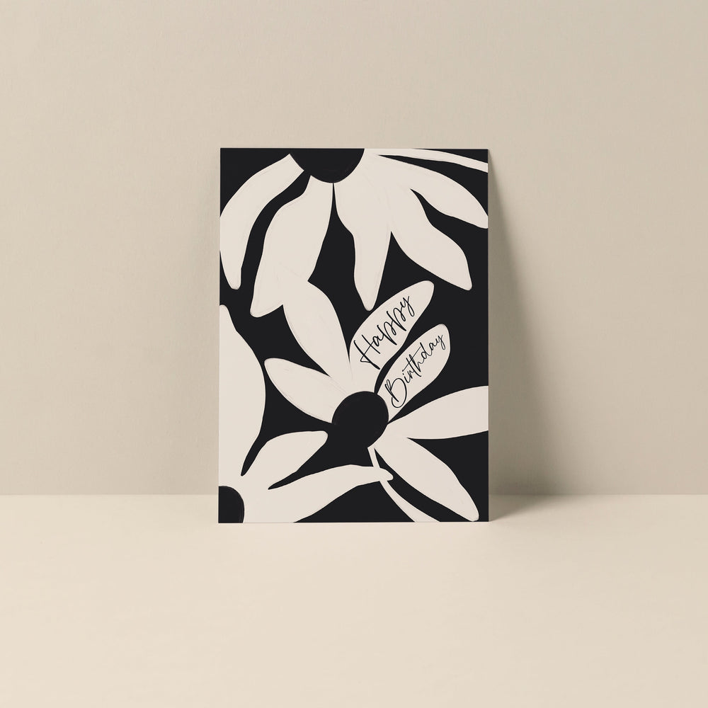 Happy Birthday (Floral) blank greeting card with floral artwork and typography by Alicia Bock
