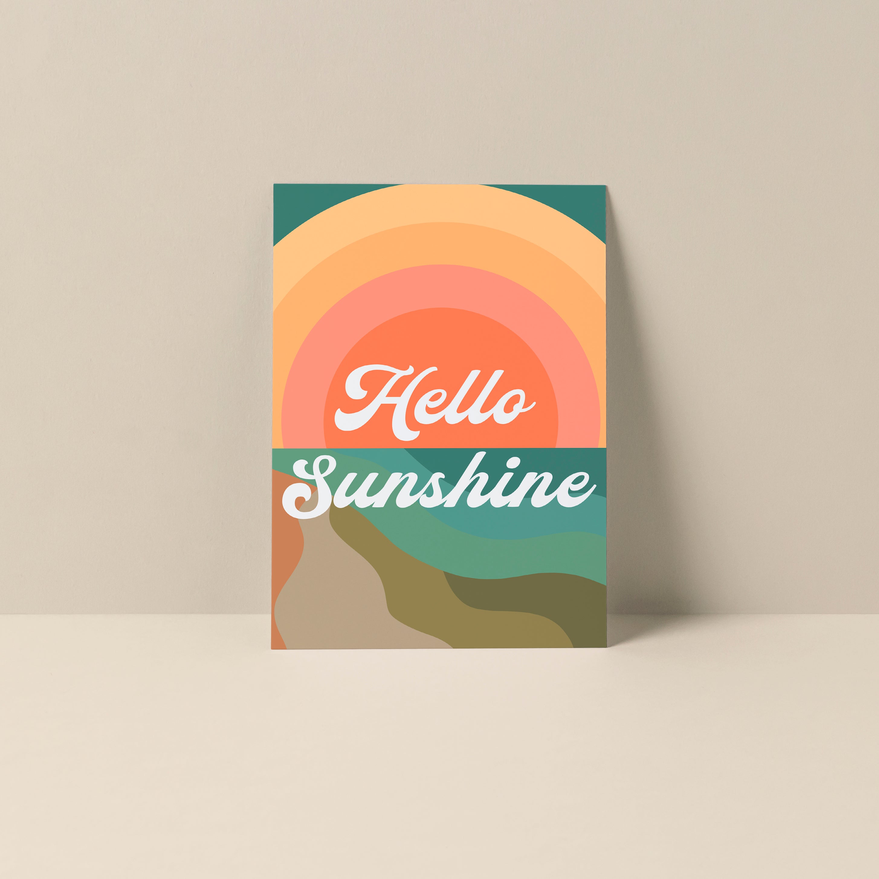Hello Sunshine blank notecard with original artwork and handwritten typography