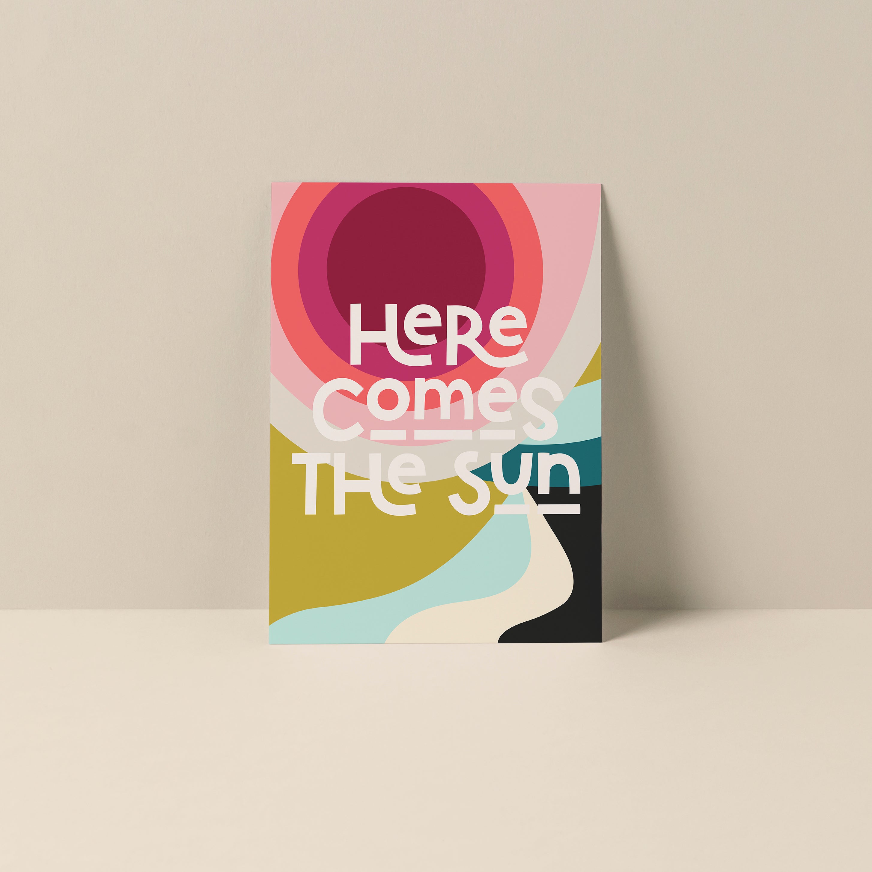 Here Comes The Sun blank notecard with sunburst artwork on matte cardstock