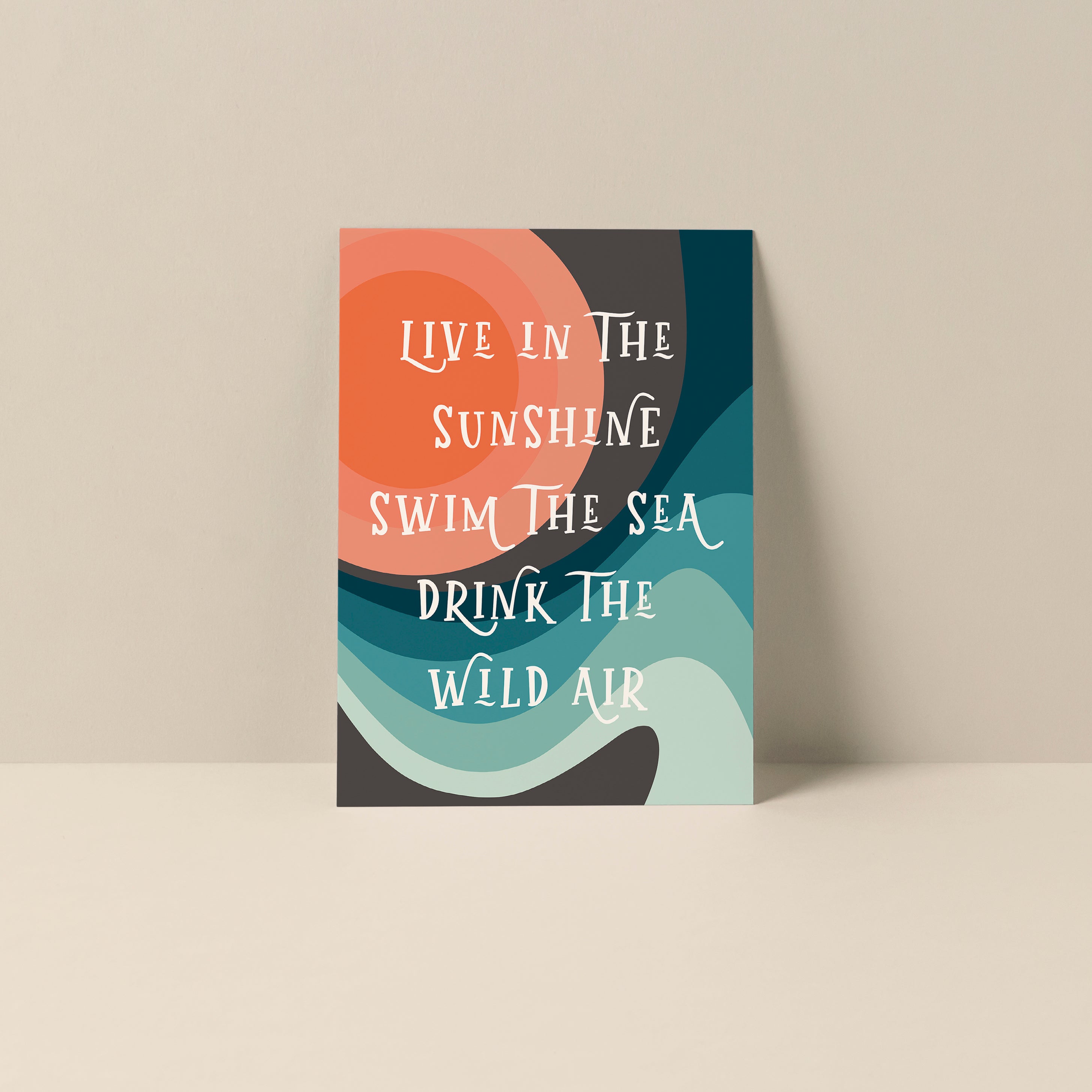 Live In The Sunshine Blank Notecard featuring original Alicia Bock artwork and typography